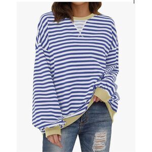 NEW Striped Crewneck Oversized Sweatshirt Pullover Sweater XL